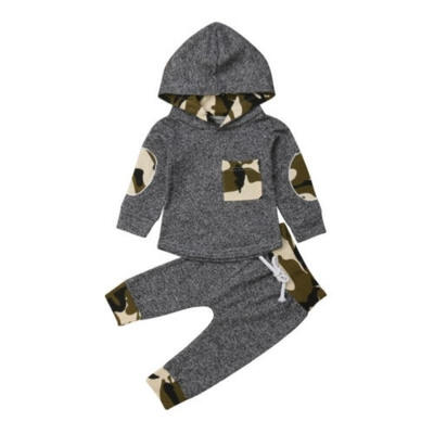 

2PCS Newborn Baby Boy Camouflage Hooded Tops Long Pants Winter Outfit Clothes
