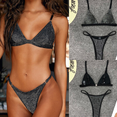 

Roseonmyhand Women Sexy Swimsuit Silver Silk Gold Bikini Set Beachwear