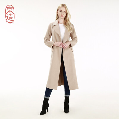 

JZAO ladies pure wool long woolen coat woolen coat female double-faced woolen coat female coat beige M 16586A