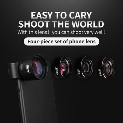 

Mobile phone universal external lens Four-piece set phone lens wide-angle fisheye macro telephoto Professional lens