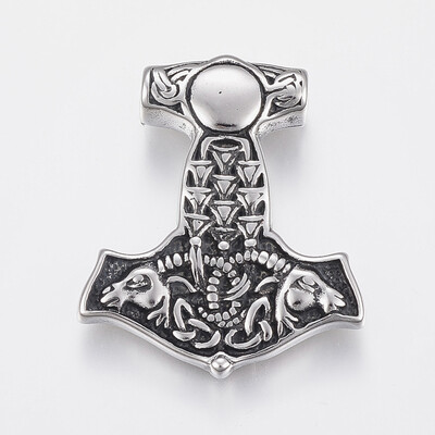 

304 Stainless Steel Pendants Thors Hammer Antique Silver 41x355x9mm Hole 6x5mm