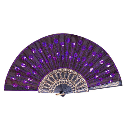 

〖Follure〗Peacock Pattern Folding Hand Held Danc Fan Embroidered Sequin Party Wedding A
