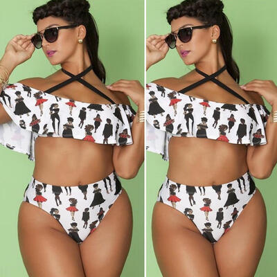 

Plus Size Women Print Bikini Push-up Padded Swimsuit Bathing High Waist Swimwear