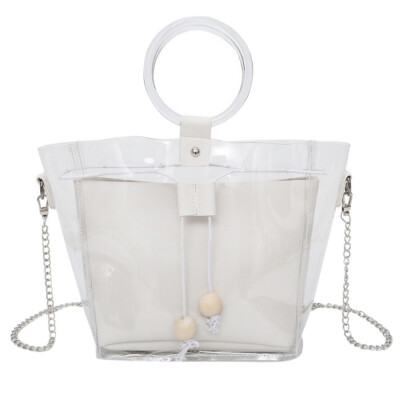 

Women Composite Transparent Crossbody Bags Summer Beach Shoulder Handbag Chain PVC Clear Messenger Bag Drawstring Totes T3G