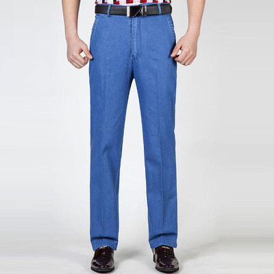 

Gobestart Mens Casual Solid Pants Denim Trousers Straight Business Loose Long Pants