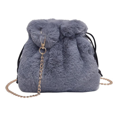 

Plush Drawstring Shoulder Handbags Women Chain Crossbody Messenger Purse