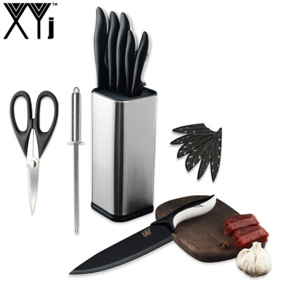 

XYj 9 piece Kitchen Knife Black Blade Stainless Steel Cooking Knife Knife Holder Knife Sharpener Scissor