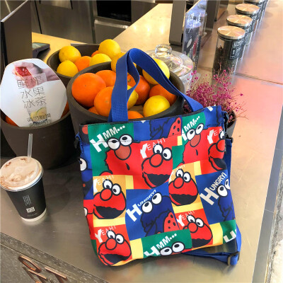 

Sesame Street Bag Female 2019 New Cartoon Harajuku Canvas Bag Ins Slanted Female Japanese Joker Shoulder Bag