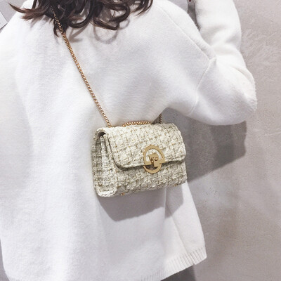 

Ins super fire bag female 2019 new Korean fashion wool casual wild chain shoulder slung small square bag