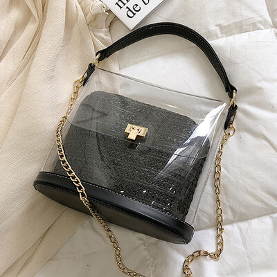 

Springsummer 2019 female ins Super Fire transparent woven chain mother bag Joker retro shoulder Messenger bag