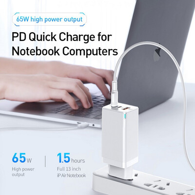 

Baseus GaN 65W High Power PD Quick Charge 30 2 Type-C USB Fast Charger For IPhone Xiaomi Samsung S10 Plus - EU Plug