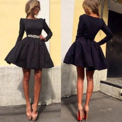 

Women Fashion Sexy Slim Long Sleeve Short Mini Cocktail Prom Dress Evening Party Dresses