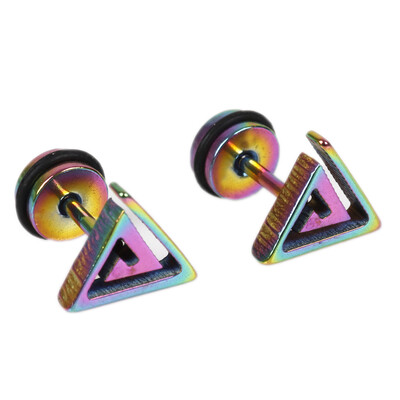

1pc Unisex Hypoallergenic Maze Triangle Titanium Steel Ear Stud Earring Jewelry
