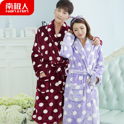 

Antarctic pajamas mens autumn&winter thick flannel couple pajamas ladies coral velvet robe plus long morning robe bathrobe home service NAS5X21022JD-18 female wave point robe