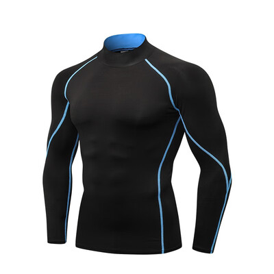 

Mens high collar long sleeve exercise running long sleeve T-shirtDISHENG-058