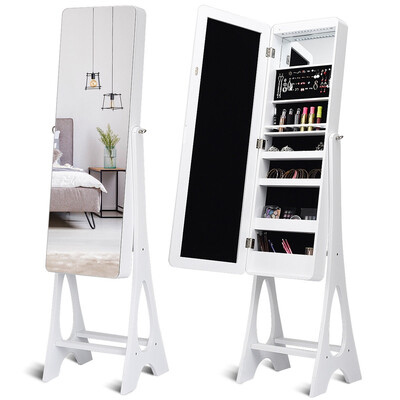 

Standing Armoire Organizer Jewelry Cabinet w LED -White