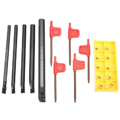 

5Pcs of SCLCR 6781012mm Boring Bar Tunring Tool Holder 10Pcs CCMT0602 Inserts 5Pcs Wrenches