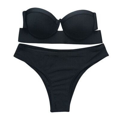 

Sexy Strapless Padded Underwire Solid Color Bikini Set Women Swimsuit