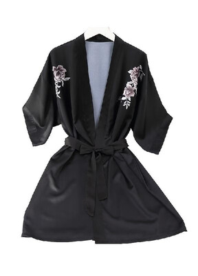 

Women Robe Pajama Satin Floral Print Kimono Dressing Gown