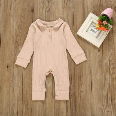 

Infant Baby Boy Long Sleeve Solid Color Cotton Romper Bodysuit Outfits Clothes