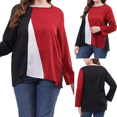 

Roseonmyhand Womens Fashion Sexy O-Nack Plus Size Splicing Long Sleeve Top