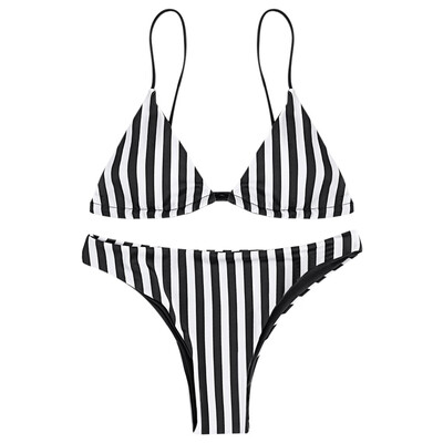 

Women Sexy Striped Print Strap Two-piece Swimwear Bikini Set