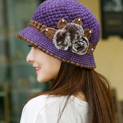 

Tailored Fashion Women Lady Winter Warm Crochet Knitted Flowers Decorated Ears Hat Hot