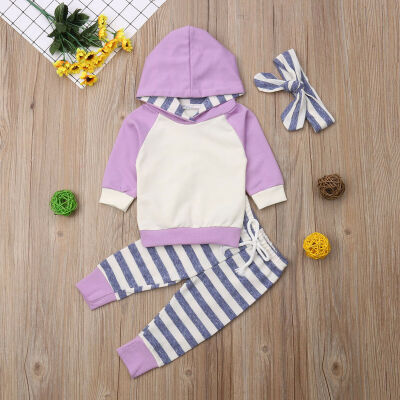 

Baby Girls Boys Infant Clothes Hooded Tops Striped Pants Tracksuit Outfits Sets