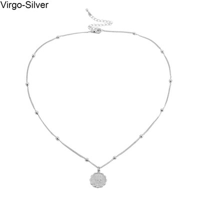 

Vintage 12 Constellation Zodiac Embossed Pendant Long Chain Necklace Jewelry