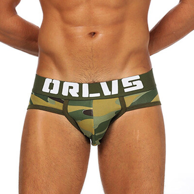 

Mens Camouflage Mesh Briefs Middle Waist Sexy Underpants Breathable Underwear
