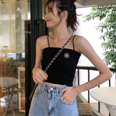 

Causal Knitted Floral Embroidery Cami Tops Beach Wear Sexy Vest Sleeveless Basic Camisole