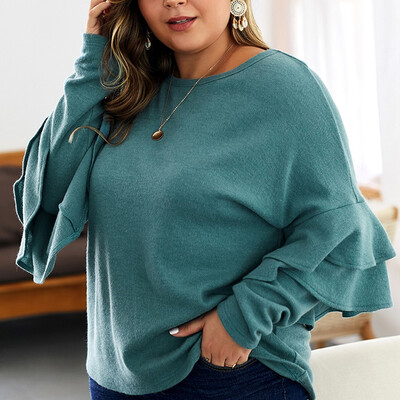 

Gobestart Womens Fashion O-Neck Plus Size Solid Color Print Cake Long Sleeve Top