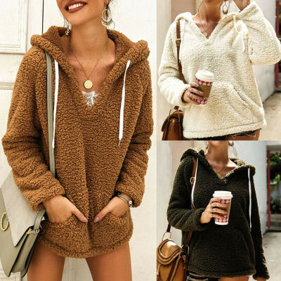 

Women Ladies Warm Fleece Fur Jacket Outerwear Tops Blouse Hooded Fluffy Coat Hot