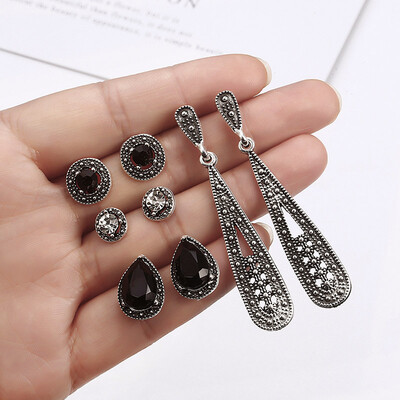 

E029 6Pairs Lotus Heart Wings Leaf Unique Design Vintage Small Stud Earrings Set For Women Punk Geometric Animal Ear Aros