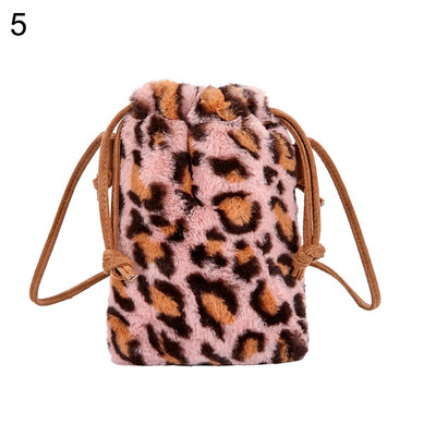 

Retro Leopard Print Plush Drawstring Women Shoulder Bag Mini Phone Purse Pouch