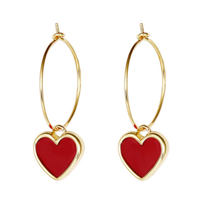 

Fashion Party Women Red Love Heart Pendant Hoop Earrings Jewelry Birthday Gift