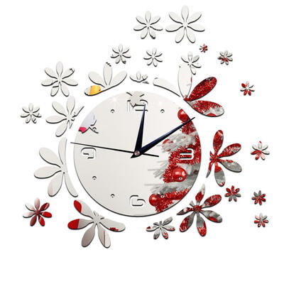 

3D Crystal Flowers Mirror Wall Clock Decorative Clock for Coffee House Home