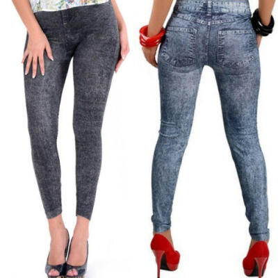 

USA Womens Leggings Skinny High Waist Jeans Trousers Denim Stretchy Pencil Pants