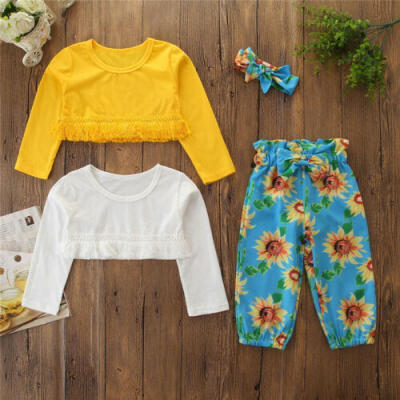 

Toddler Kid Baby Girl Clothes Crop TopsFloral Pants Trousers Headband Outfits