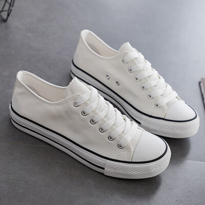 

2019 fall new version of the Korean version of small white canvas shoes womens shoes flat soles students cloth shoes black b