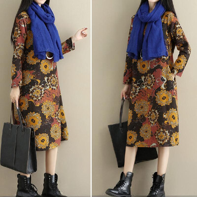 

Real shot 2018 autumn&winter new cotton linen skirt national style loose large size was thin long sleeves long dress female Co