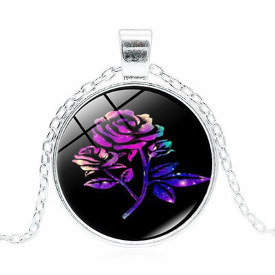 

Purple Rose Flower Time Gemstone Necklace Alloy Pendant Creative Jewellery Retro Long Section Jumper Chain