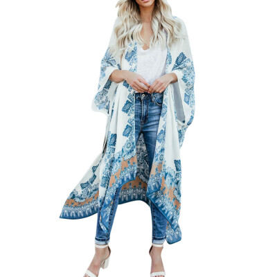 

Toponeto Women China Print Loose Long Bohe Maxi Bat-wing Sleeve Cover-up kimono Cardigan