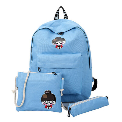 

Tailored Canvas Shoulder Bag Three-Piece Set School Student Bag Female Travel Backpack BU