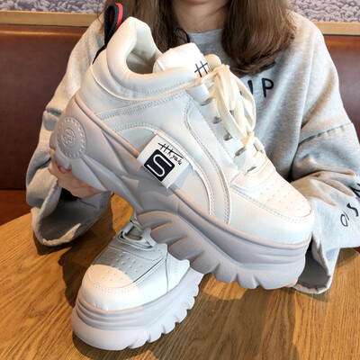 

Torre shoes womens thick soles increased ins Korean version of Joker spring lace-up running casual shoes tide