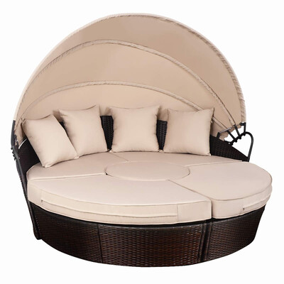 

Outdoor Patio Rattan Retractable Canopy Daybed