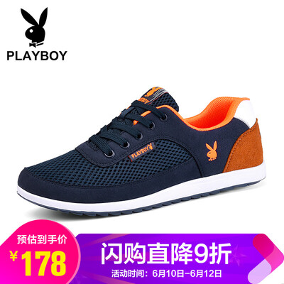 

Playboy PLAYBOY Mens Korean Fashion Joker Low Help Light Slip Sports Casual Shoes Male DA73088 Mesh - Dark Blue 43