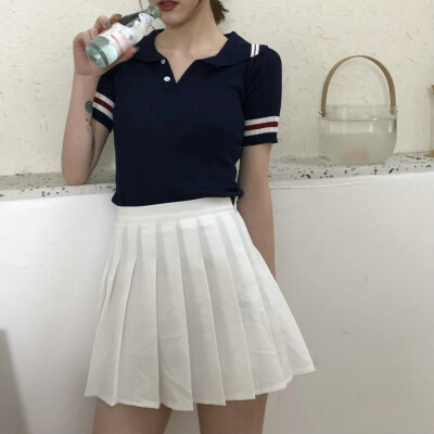 

Summer Women New Style Elegant Novel Fashion Design Lapel Contrast Knitted Shirts Short-sleeved Striped Slim Womens Tops