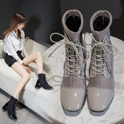 

Martin boots female British wind chic boots women plus velvet thick with high-heeled motorcycle bo