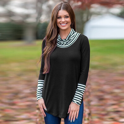 

Nomeni Women O-Neck Stripe Long Sleeve Sweatshirt Pullover Tops Blouse Shirt